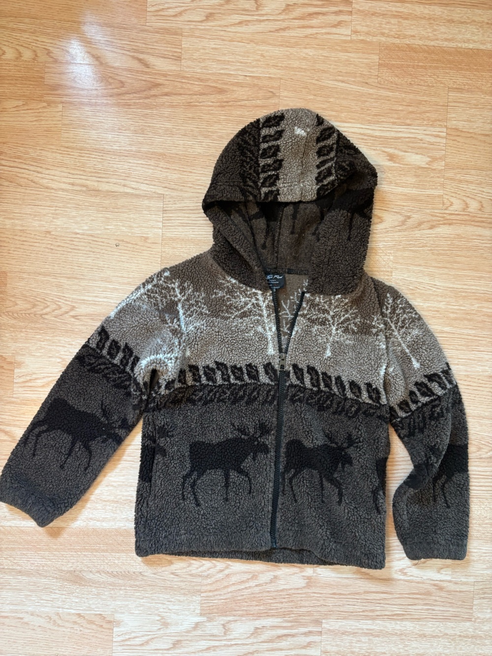 Jay’s Rock Boys Hooded Sherpa Jacket with Moose Motif
